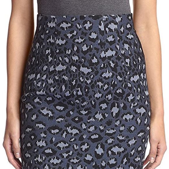 New Sfizio Italy 48 US 10 Blue Leopard Colorblock Ponte Knit Back Pencil Skirt - Picture 2 of 6